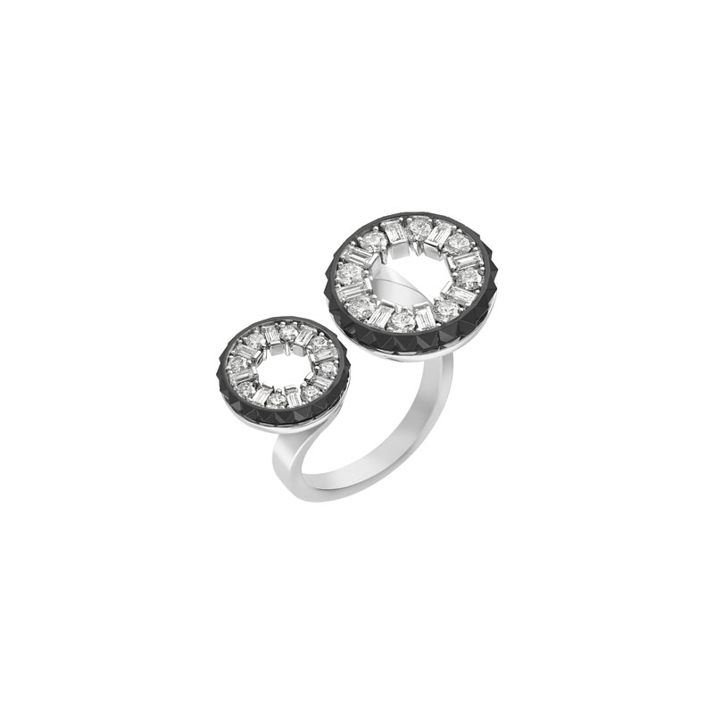 18K White Gold, Rhodium Black Gold and Diamond Ring