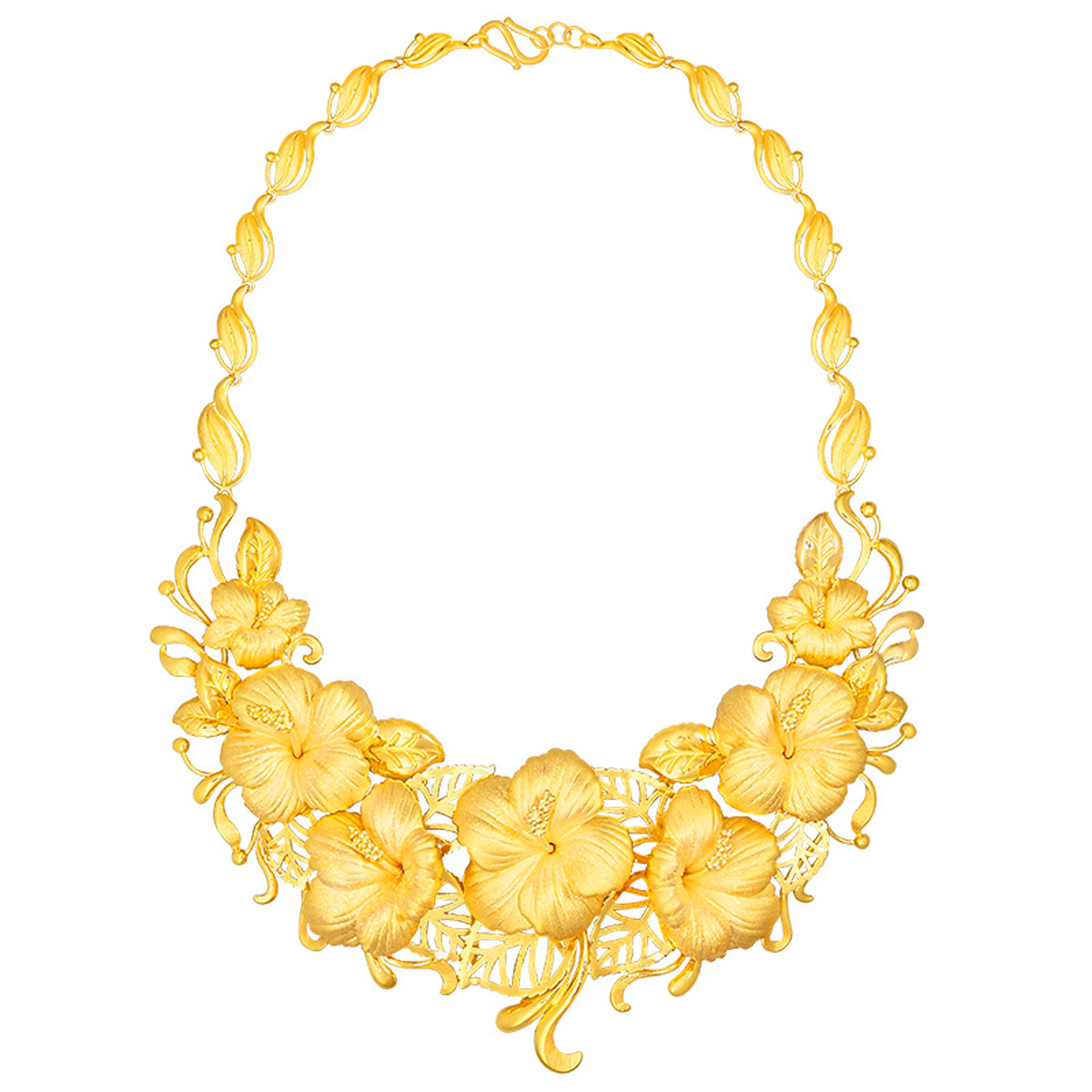 Fine Gold Necklace with Rosa-sinensis